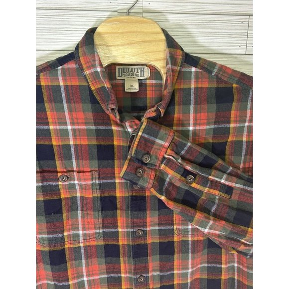 Duluth Trading Co Mens‎ XLarge Free Swing Flannel Relaxed Shirt Rusty Red Plaid - Picture 1 of 8
